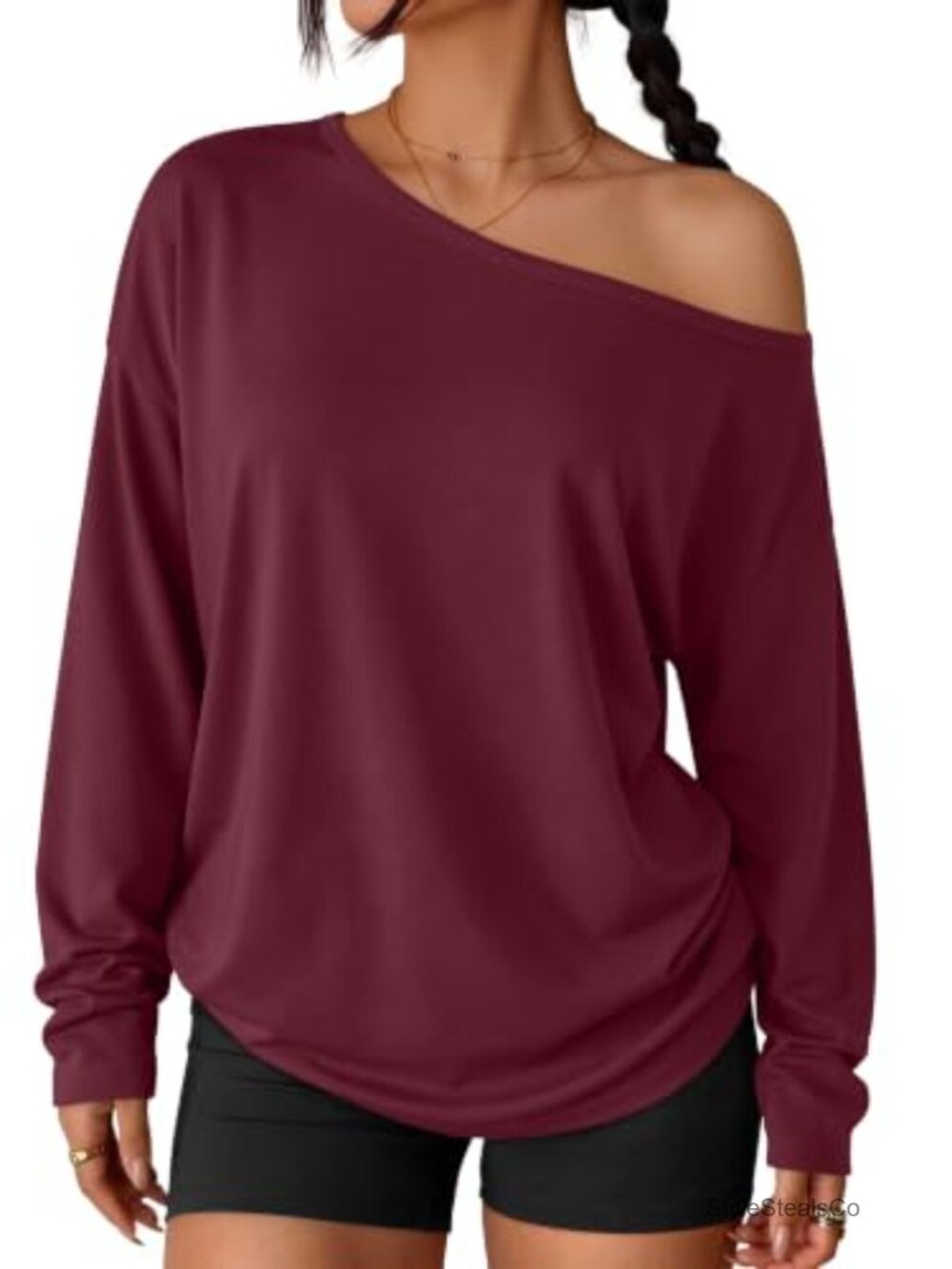 Womens Off The Shoulder Oversized Top Long Sleeve Asymmetrical Neck Pull On